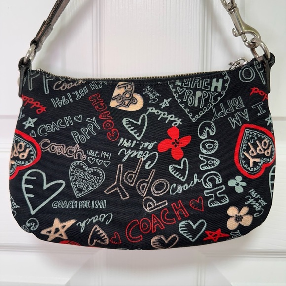 Coach Poppy Vintage Y2K Graffiti Glam Small Mini Shoulder Bag Black Canvas - Picture 8 of 14